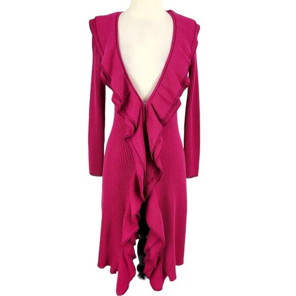 Trina Turk Sweaters - Trina Turk Ruffle Front Duster Cardigan Wool Sweater Fuchsia Hot Pink